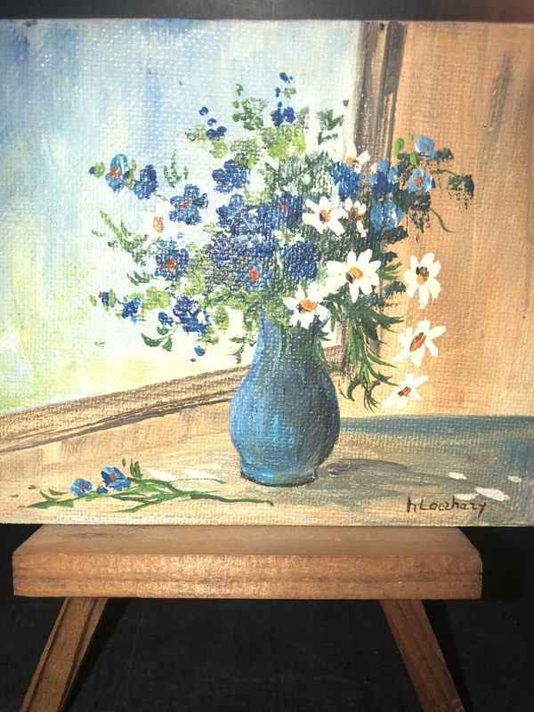 Vintage Mini Painting Still Life Daisies ￼2"x 3" Signed Madeline Laczhazy gallery