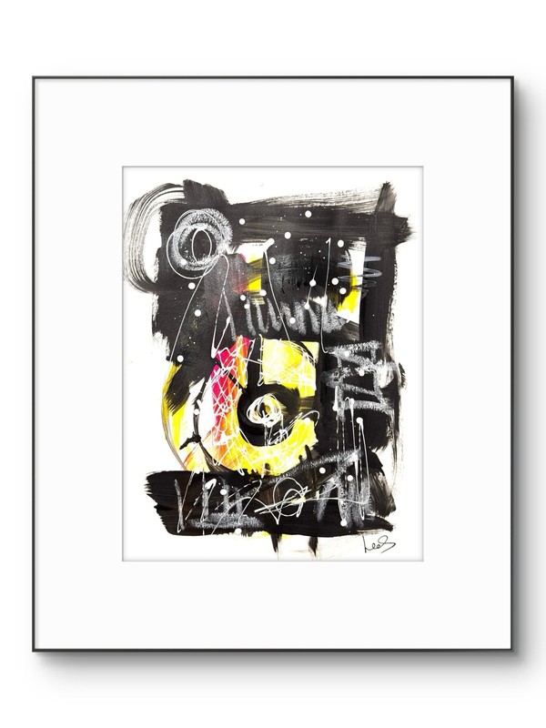 Original Abstract Expressionism 9×12 Black Yellow Paper Signed Fine Art 18