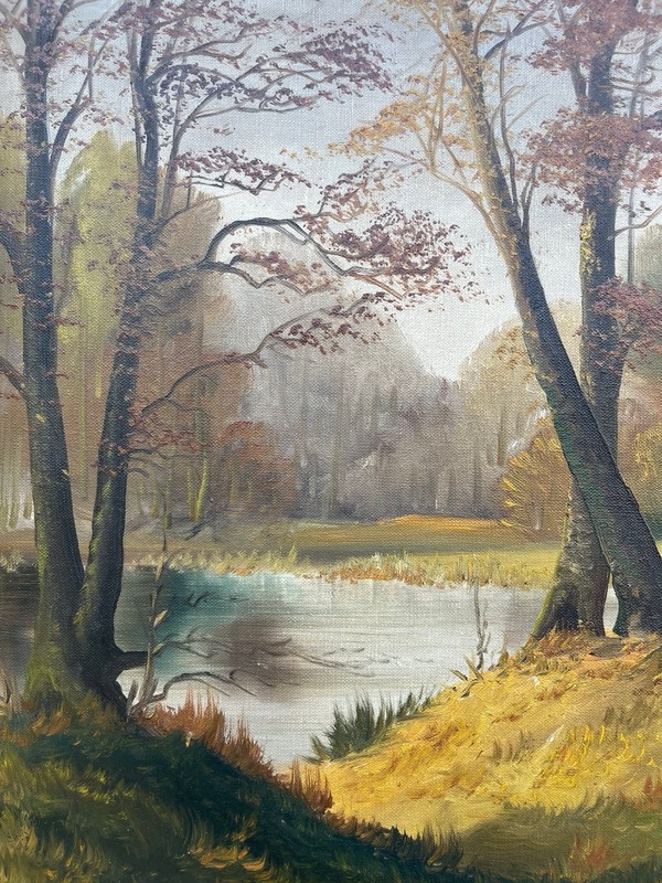 Impressionist Einar Landberg Autumn Forest Landscape With Lake Oil Painting gallery