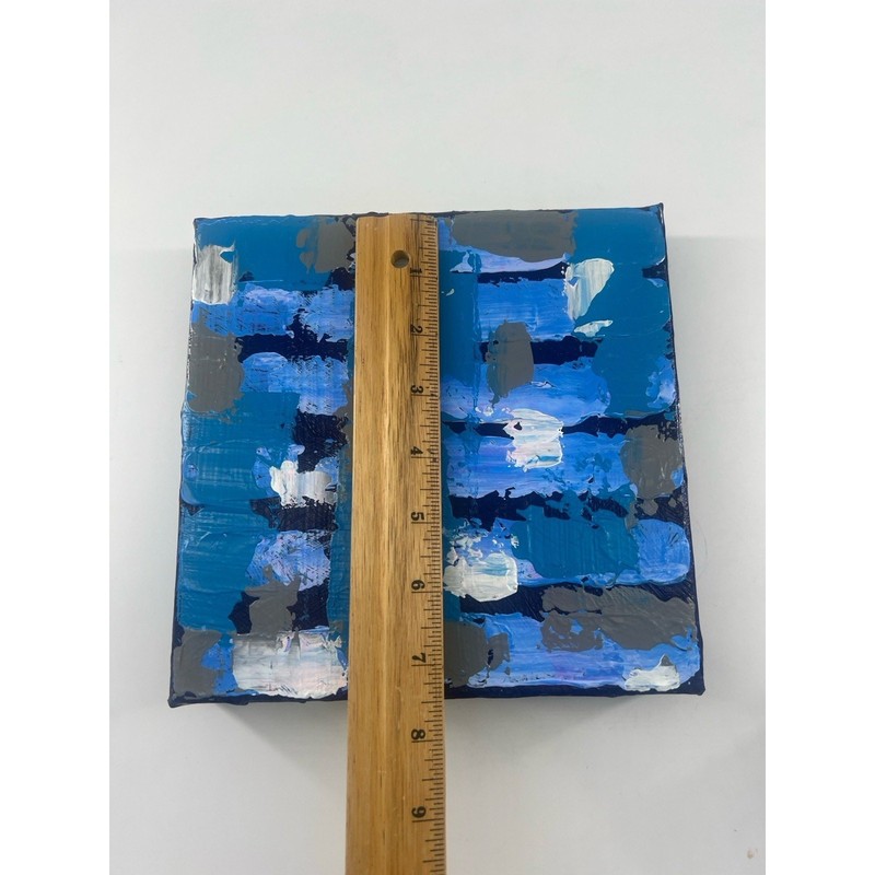 Hand-Painted Acrylic Canvas Abstract Blue Gray 7.5x8x1.5 Modern Artwork Art gallery