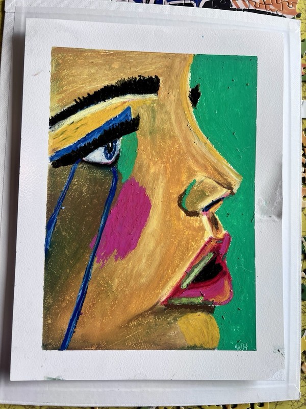 Original Oil Pastel Portrait “All that Glitters” 9”x12” Disco girl Club girl