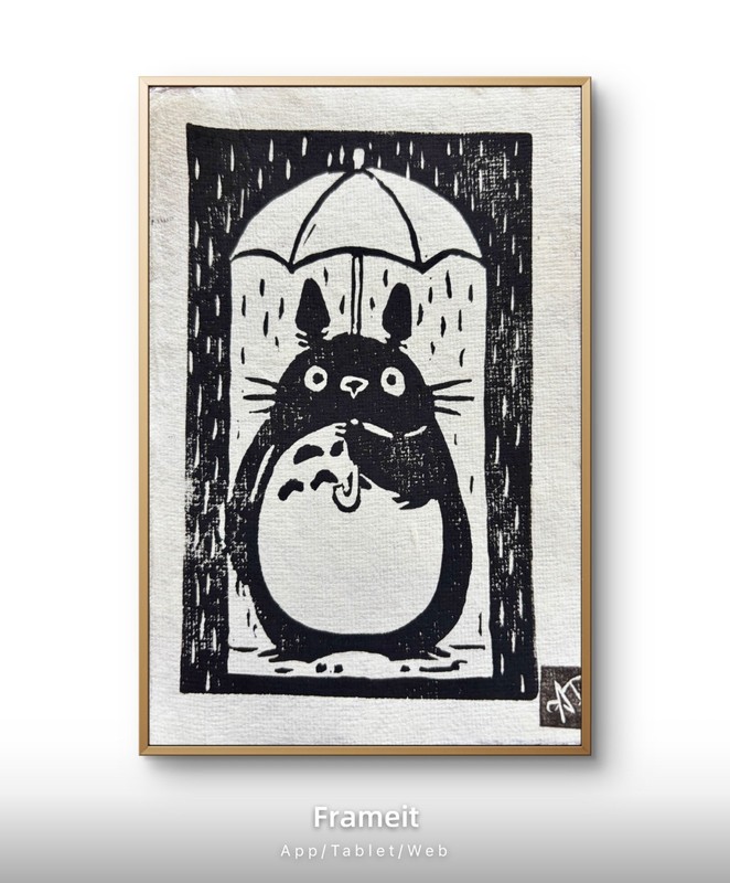 Original Totoro 2 Linocut Hand Printed by Alannah Dyer- Mini Art 4×6 in. Ghibli