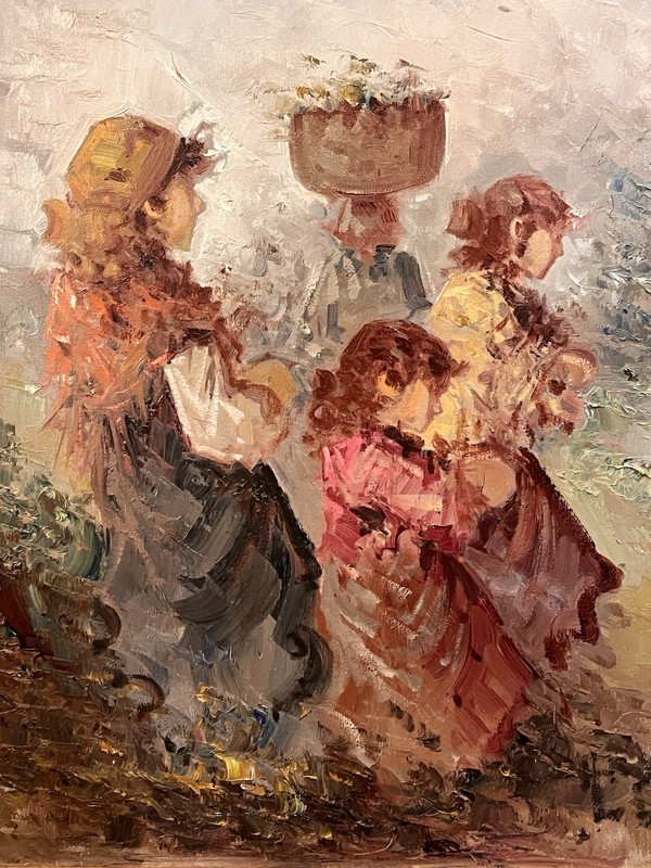 Italian Landscape “Three Girls” Oil Painting by Antonio Pecoraro gallery