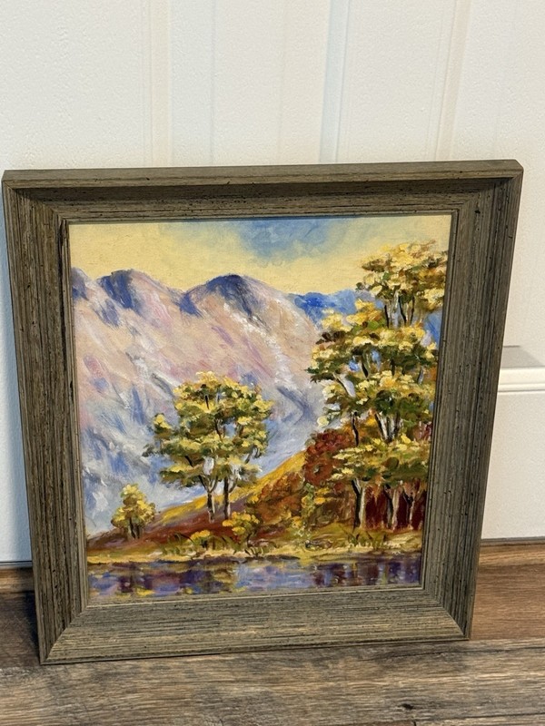 Ruth Olinger Original Oil Painting Mountain Riverside 1943
