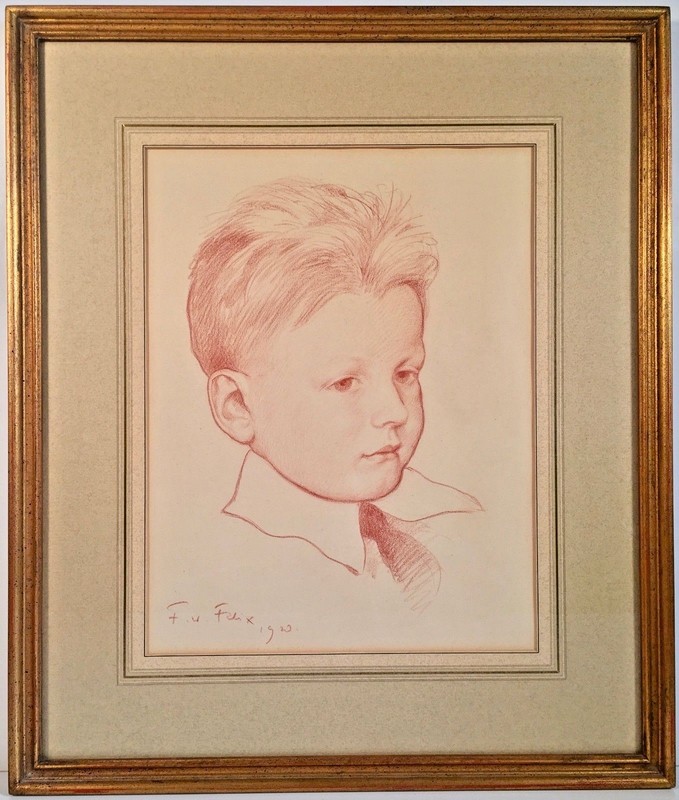 English School Crayon On Paper Portrait Of A Boy Signed F.W. Felix Circa 1920