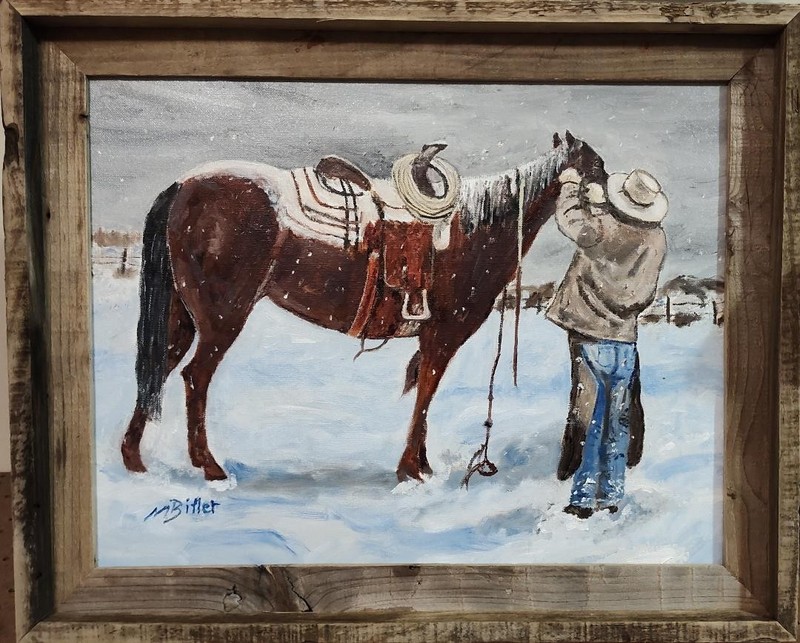 Original Western Oil Painting «Bridlin’ Up» by Marc Bitler