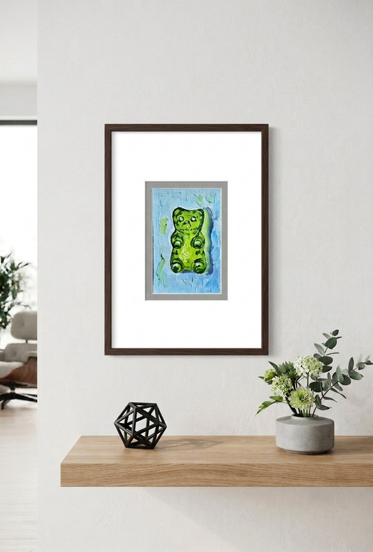 Gummy Bear Green Oil Painting 10x15 cm Pastose Technique Painting on Canvas Fabric gallery