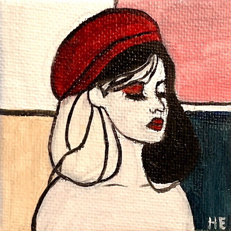 2,6×2,6 in mini canvas painting with easel Oil on Canvas Table Art Hanmade