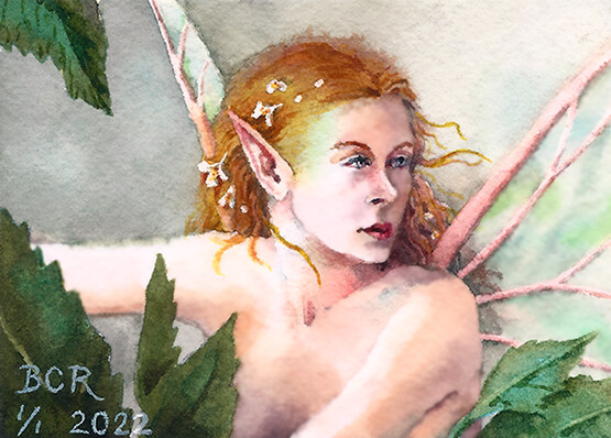 Fairy Portrait #10 Original Watercolor Painting Beth Corben Reed