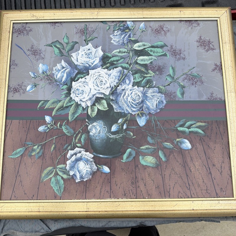 Hamilton Framed Signed Still Life PaintingBlue & white Flowers 26”x23”❤️❤️❤️