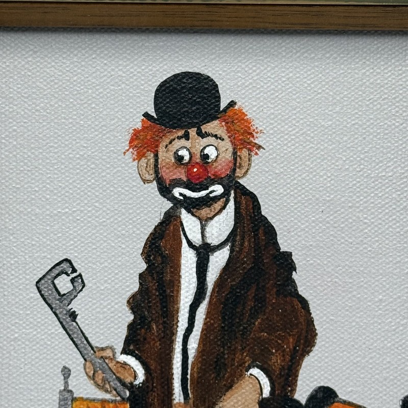 Vintage Clown hand painted Signed Matted Framed Mid Century gallery