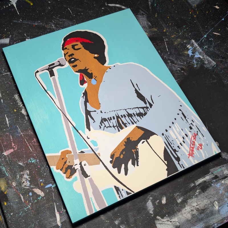 Jimi Hendrix Hand-Painted Stencil Portrait (11×14″)