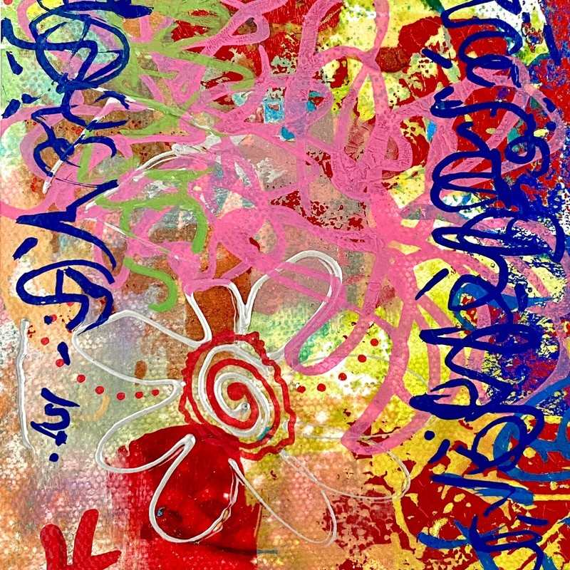 Scripting 3 Original Art Liquid Oil Paint & Marker Signed Painting Matted 8x10in