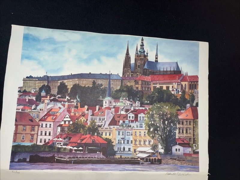 Prague Castle Skyline Painting By R C Edwards 92/300 Top Of Print Cut To Frame S gallery