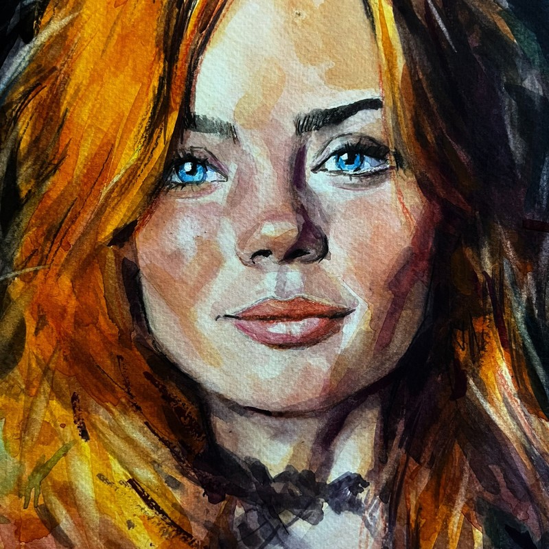 Original watercolor painting. Beautiful girl portrait artwork gallery