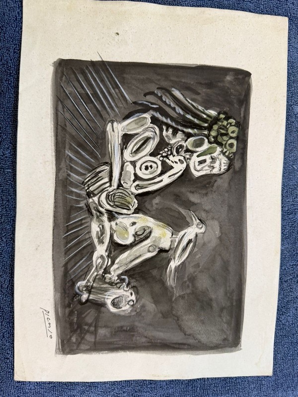 pablo picasso painting drawing on old paper signed stamped