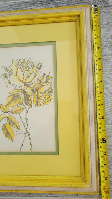 Vtg 1973? Paul Richards Yellow Roses Floral Watercolor Painting Signed Framed gallery