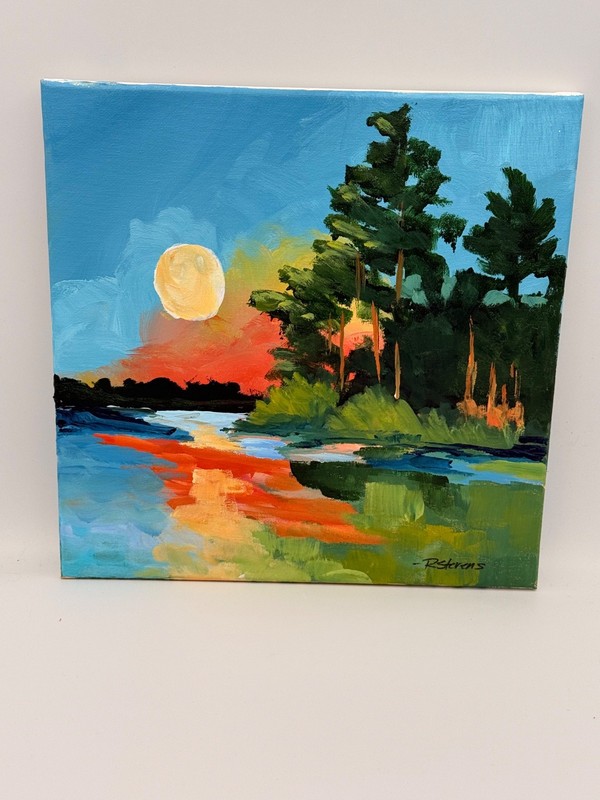R Stevens Moonlit River Painting Original Acrylic Landscape Artwork gallery