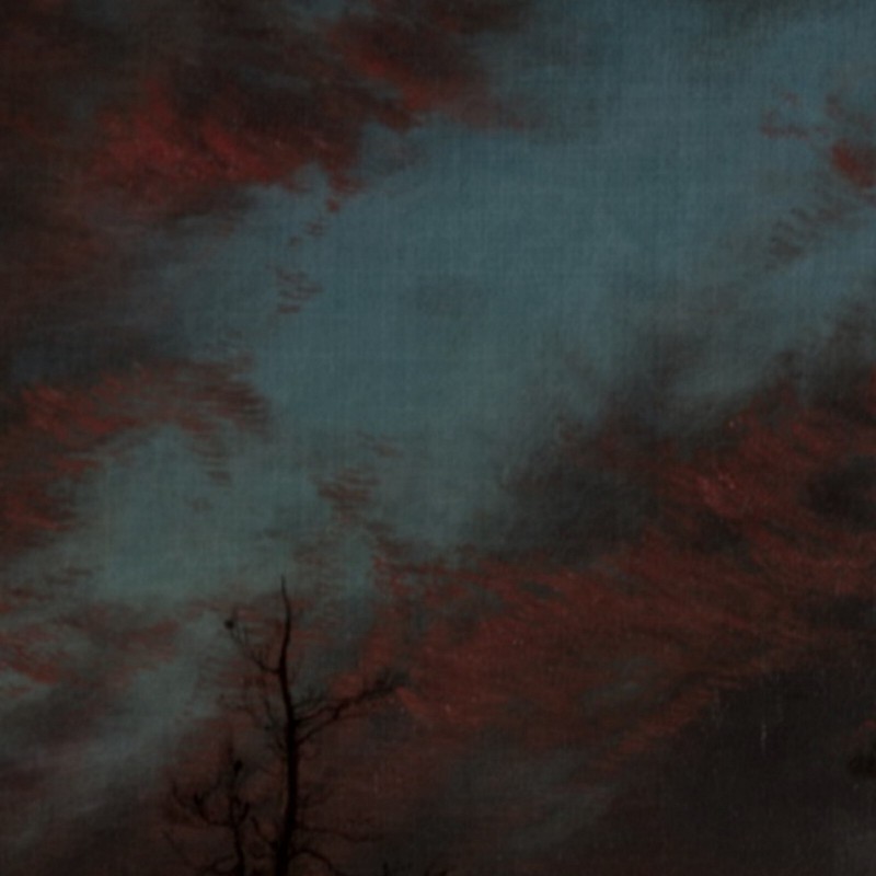 Vintage Lg Sunrise-Sunset-Mountains Landscape Painting Print, Black-Cream-Coral gallery