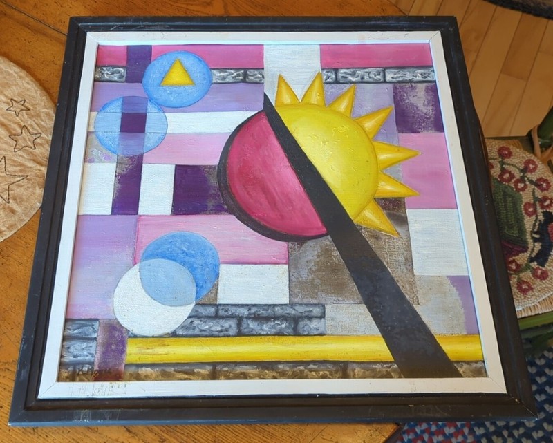 Original Abstract Art Painting Signed K. Moore Walton NY Wood Framed