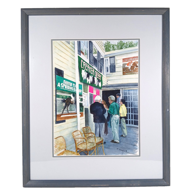 Watercolor Summer in Maine Place Your Bets CT Artist Mollie Megaffin Signed 1993