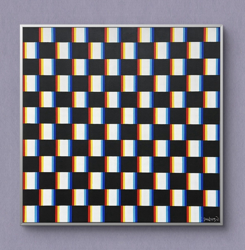 “OUT OF FOCUS” (24”x24”) Op Art Unique Acrylic on Canvas Framed by C. Requejo