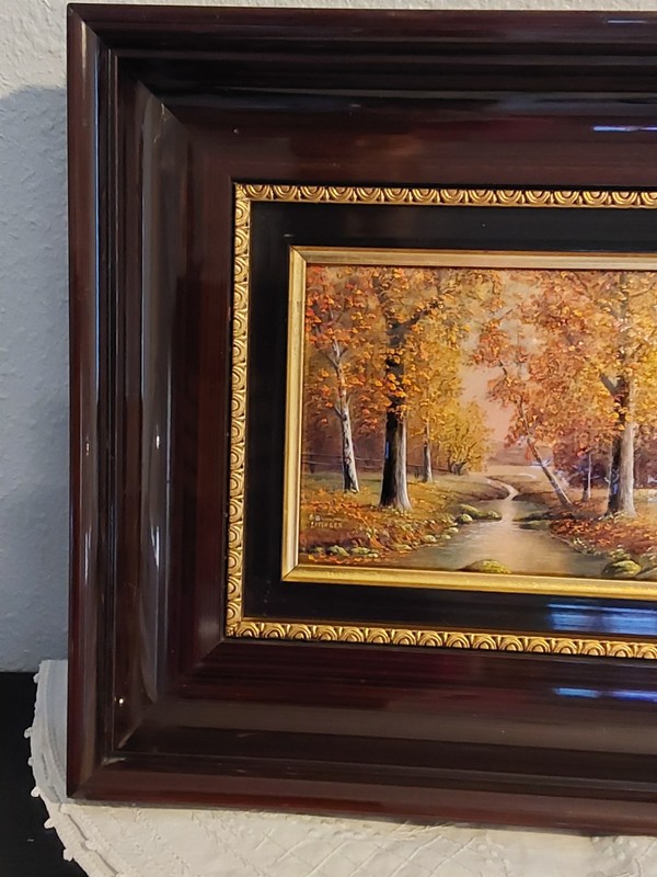 Vintage Signed Limoges France Painting Enamel On Copper Landscape,Fall,Autumn gallery