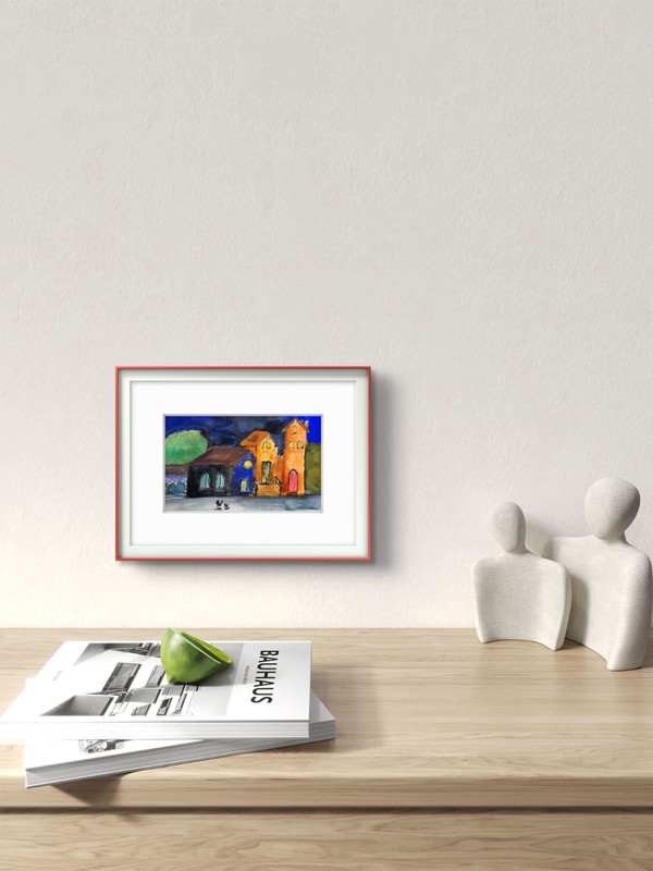 Taking The Quiet Road Home Impressionist Whimsical Original Watercolor5x7 Signed gallery