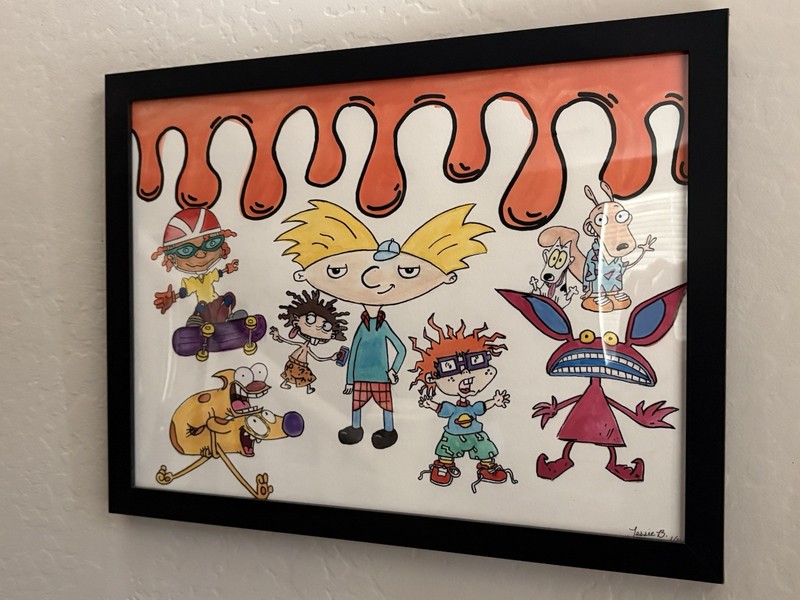 Original 90s Nickelodeon Characters Watercolor 16x12 Framed gallery