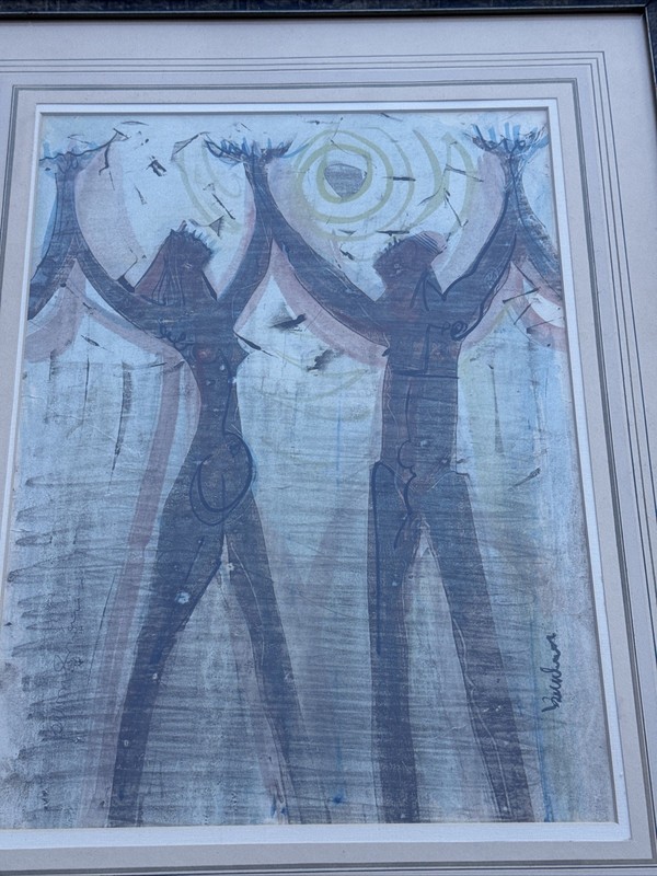 ANTIQUE PAINTING ABSTRACT WIFREDO LAM STYLE SIGNED ILLEGIBLE MASTERFUL Modernist gallery