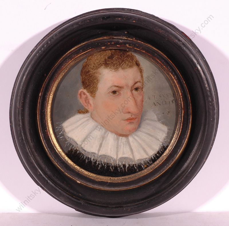 Lorenz Strauch «Portrait of a Young Man» Important Oil on Copper Miniature! 1592