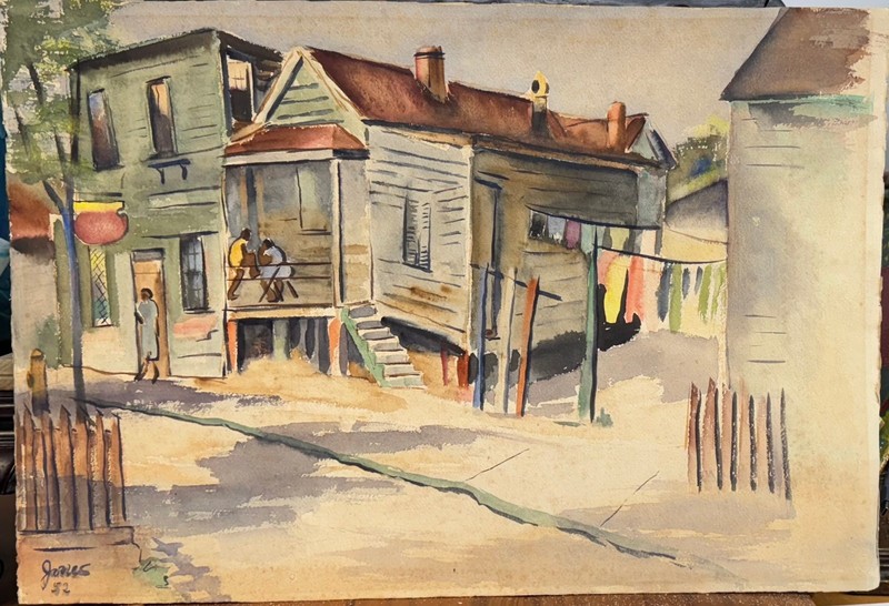 Savannah, GA, 1952 Large, Orig. Watercolor, Signed “Jones, 52” WPA Style, Genre