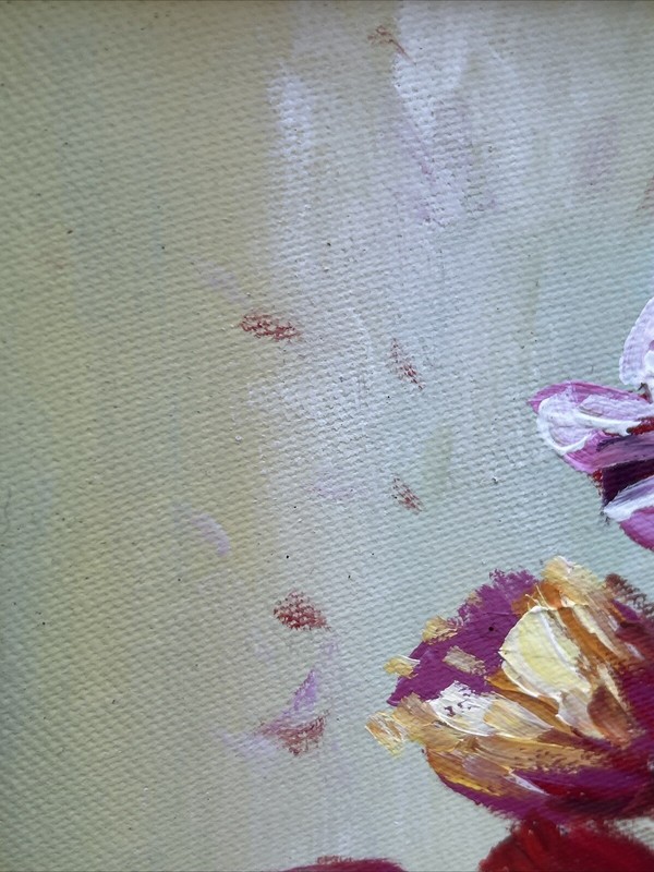 1960's Mid-Century Oil on Canvas Tulips in Vase Floral Still Life Framed Vtg Art gallery