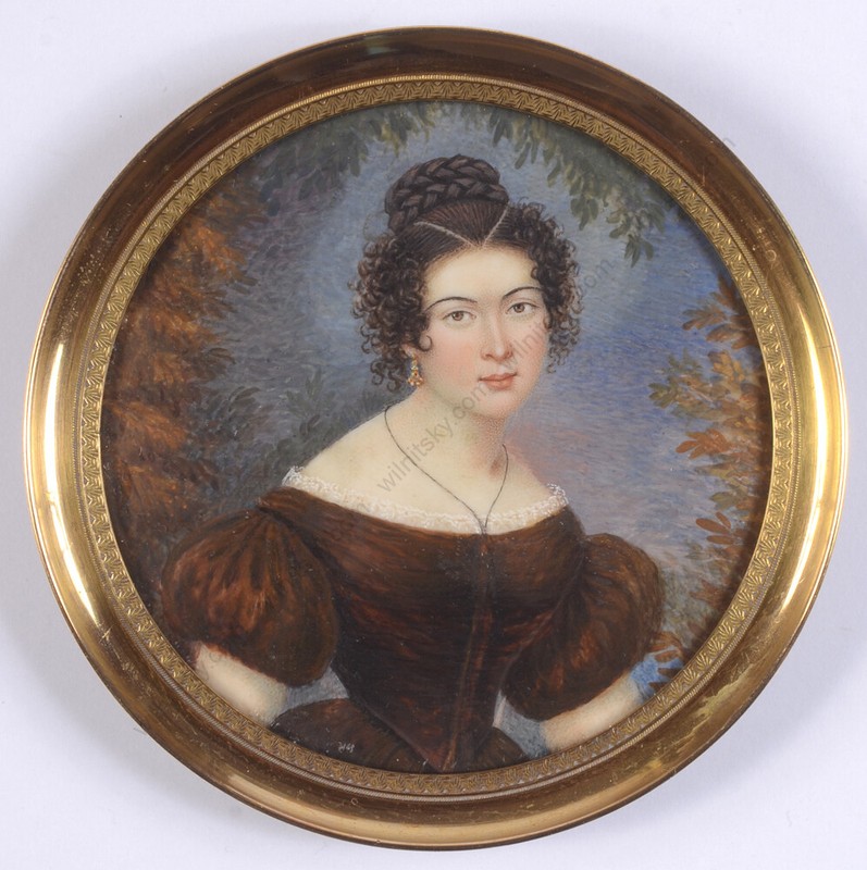 Pierre-Charles Cior-Attrib. «Lady in brown dress», fine miniature, ca. 1830