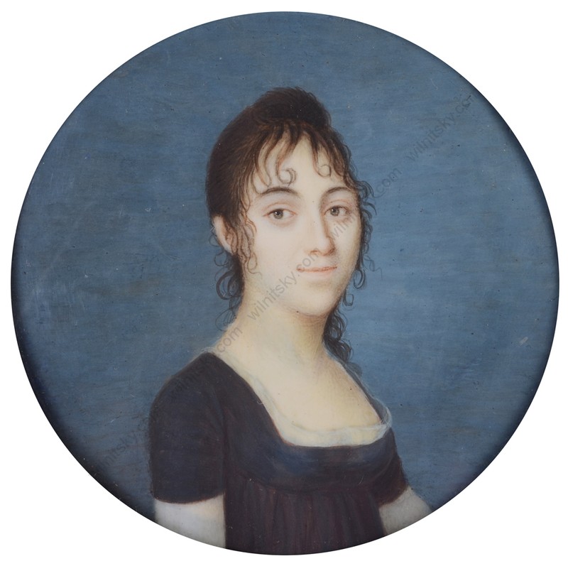 "Young lady in black gown", French Empire miniature, ca. 1805 gallery