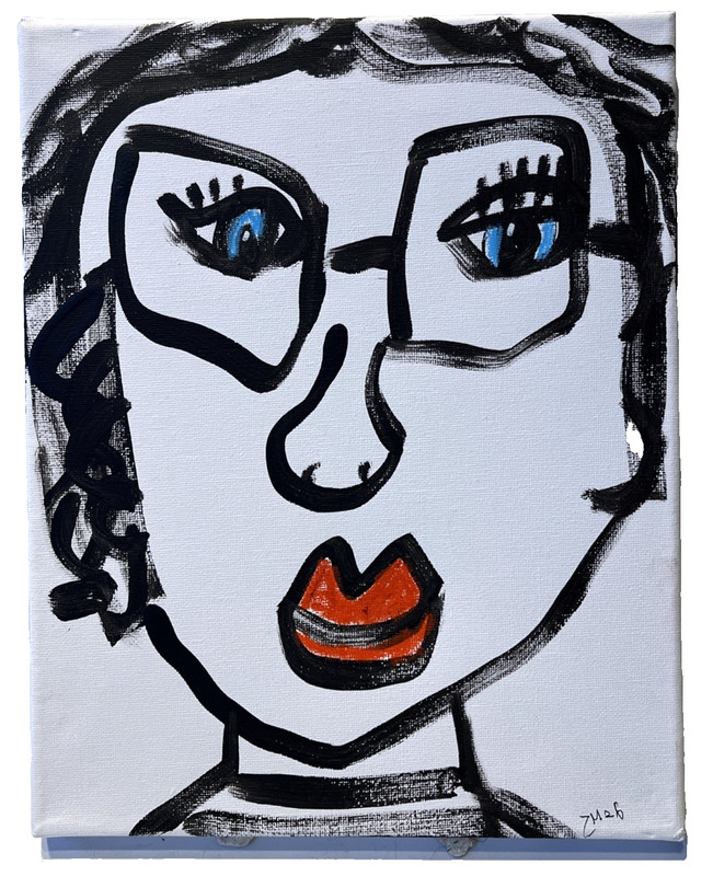 Girl B/W Portrait Expressive Acrylic Painting 30×24 Canvas Picture Wall Art ZM