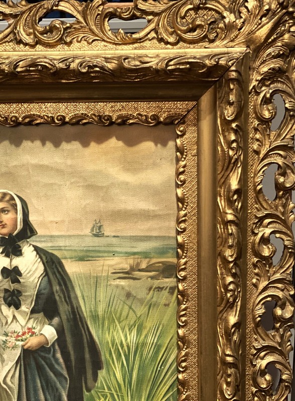 Antique Watercolor/Canvas "Courtship Of Miles Standish" By Alfred Fredericks, Am gallery
