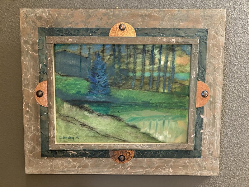 Blue Spruce On Chalk Lake, Ontario. Oil Brd., Laszlo Buday, Free Ship REDUCED