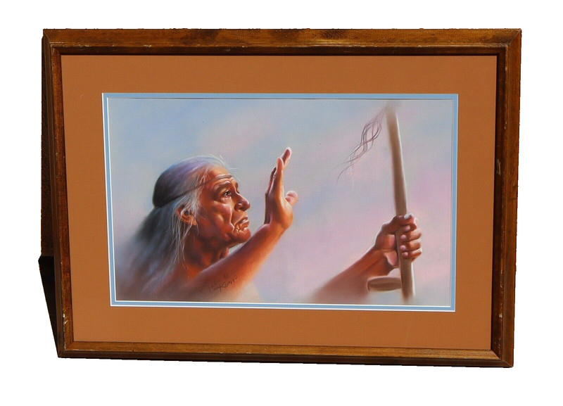 TERIE KNAPP California Artist Pastel painting of a Spiritual Indian Medicine Man