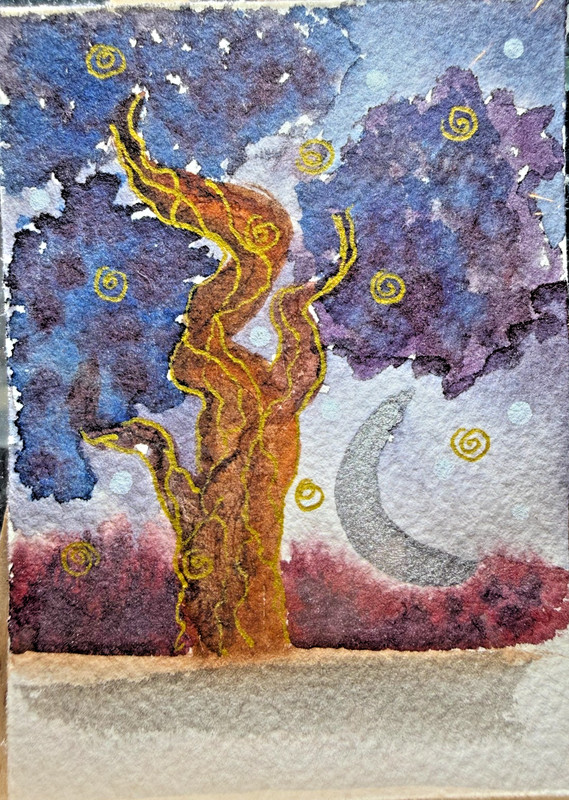 ACEO Original OOAK Signed (Not a Print) «Dream Tree» Mystical Metallic Art Card