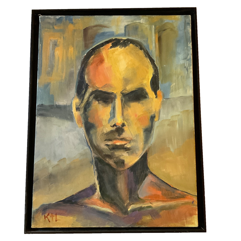 Modern man male portrait original art oil painting hand painted abstract