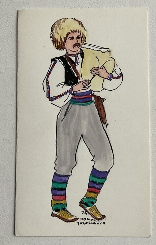 Yugoslavian Balkan Folk Art Note Card Artist Rendition Of Man Ethnic Dress #3