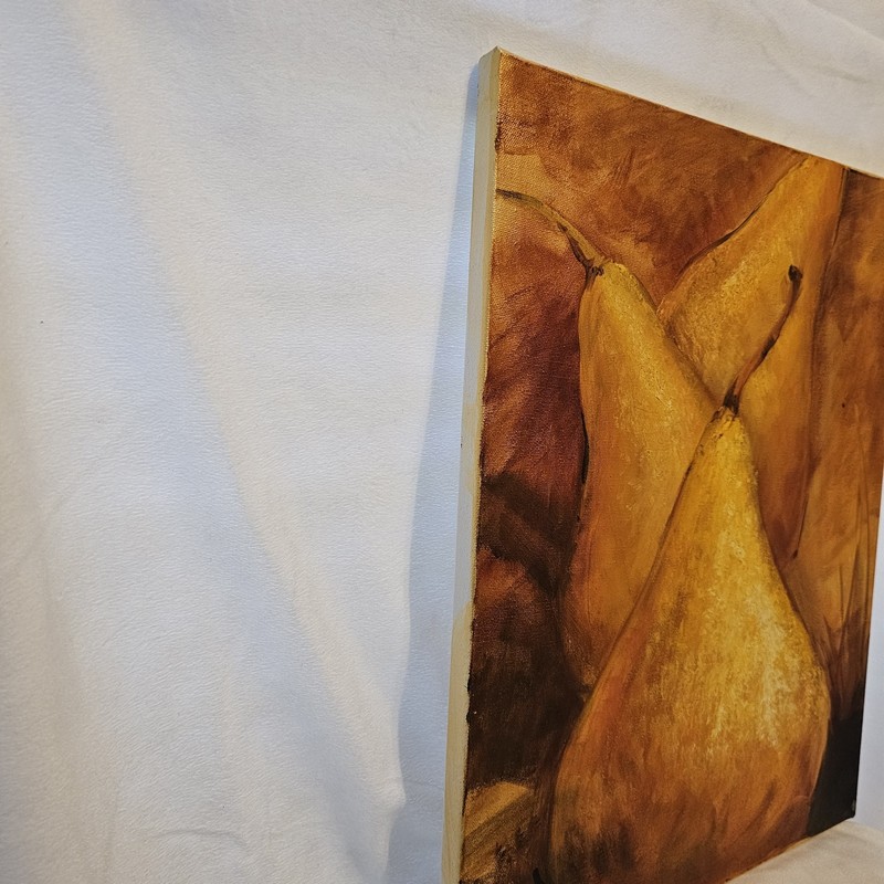 Golden Pears Oil Painting 19.5x16in Artist Signed Gail '10 Wood Frame Mounted gallery