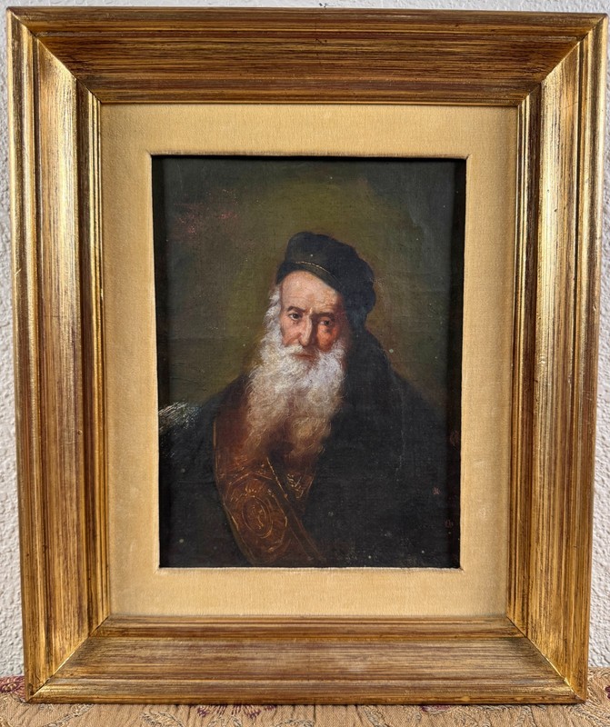 Antique Jewish Rabbi Scholar Oil Portrait Painting 19th C. German Man Judaica