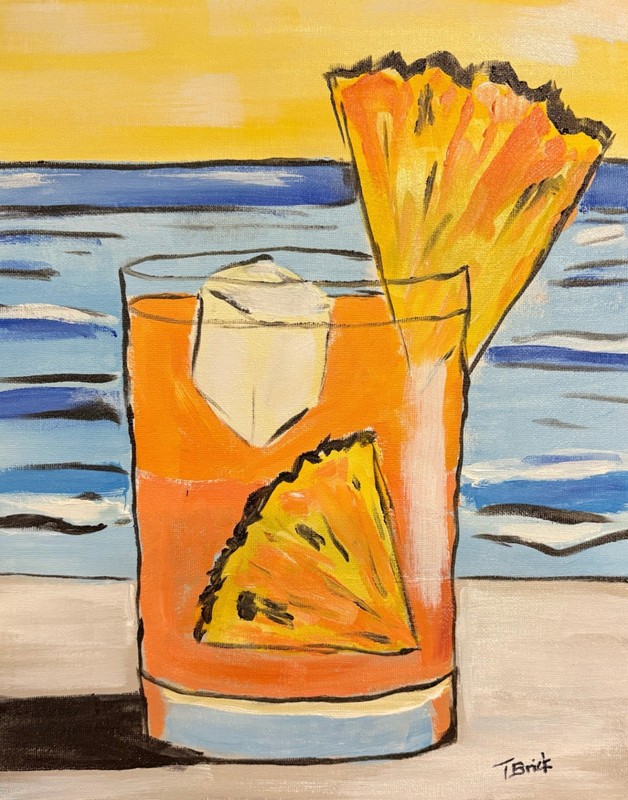 Original Tropical Cocktail Painting 11×14 Acrylic Canvas Beach Bar Artwork