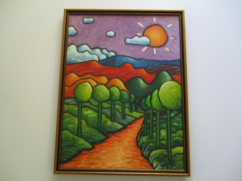 24 INCH GERALD ROWLES PAINTING EXPRESSIONIST ABSTRACT MODERNIST LANDSCAPE RARE