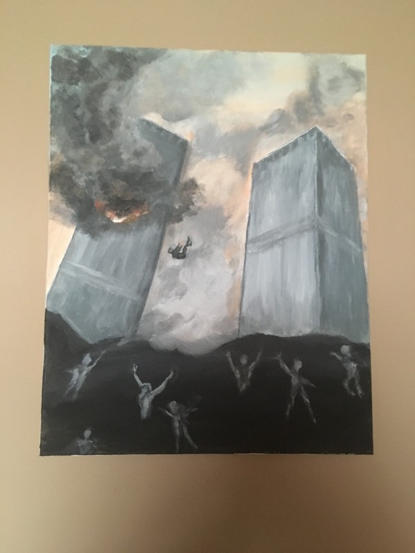 twin towers 911 terrorist attack WTC painting New York City 20″ x 16″