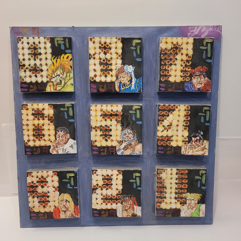 «Game Over» Street Fighter II Original Oil Painting 3D Multi-Canvas Pop Art