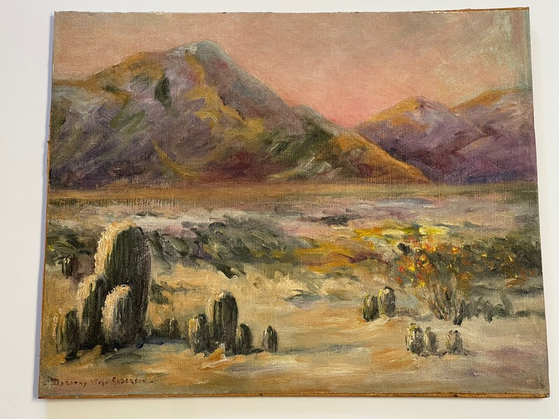 ANTIQUE LANDSCAPE PAINTING DESERT CACTUS IMPRESSIONIST DOROTHY ANDERSON LISTED gallery