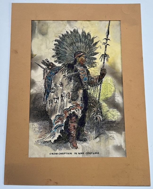 Vintage Watercolor Painting “Crow Chieftain In War Costume” by Bill Rakocy